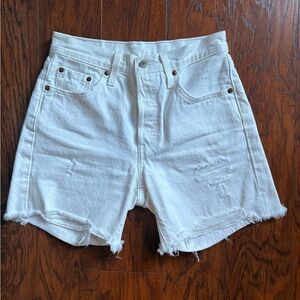 Levi’s 501 White Frayed Hem Denim Shorts